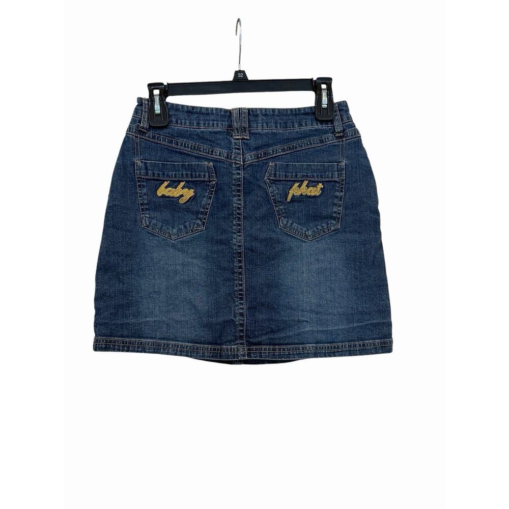 Baby Phat Girls Denim Blue Jean Skirt SZ 16 Gold Logo Y2K Vintage - Picture 2 of 9